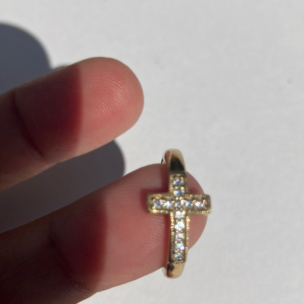 Gold Color Sterling Cross Ring with Cubic Zirconia